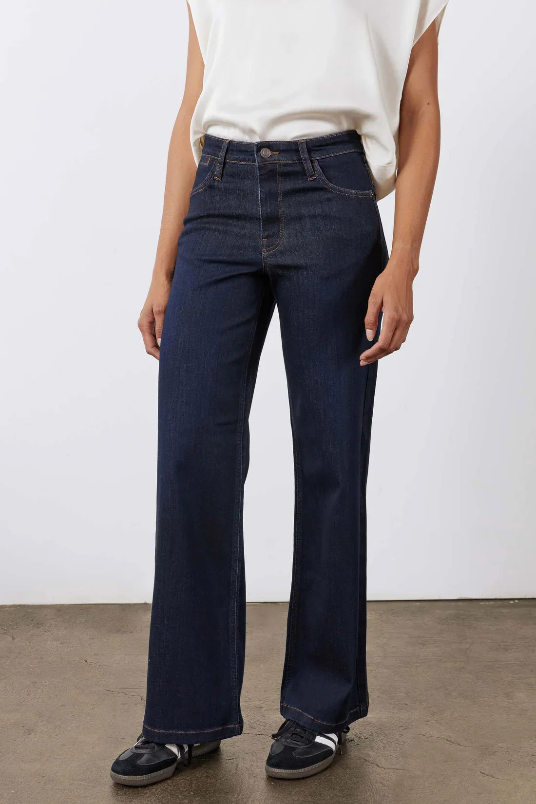 Mid Rise Dark Wash Wide Leg Denim Jeans